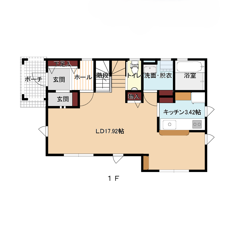 31坪 二階建て玄関収納のある3LDK間取りプラン